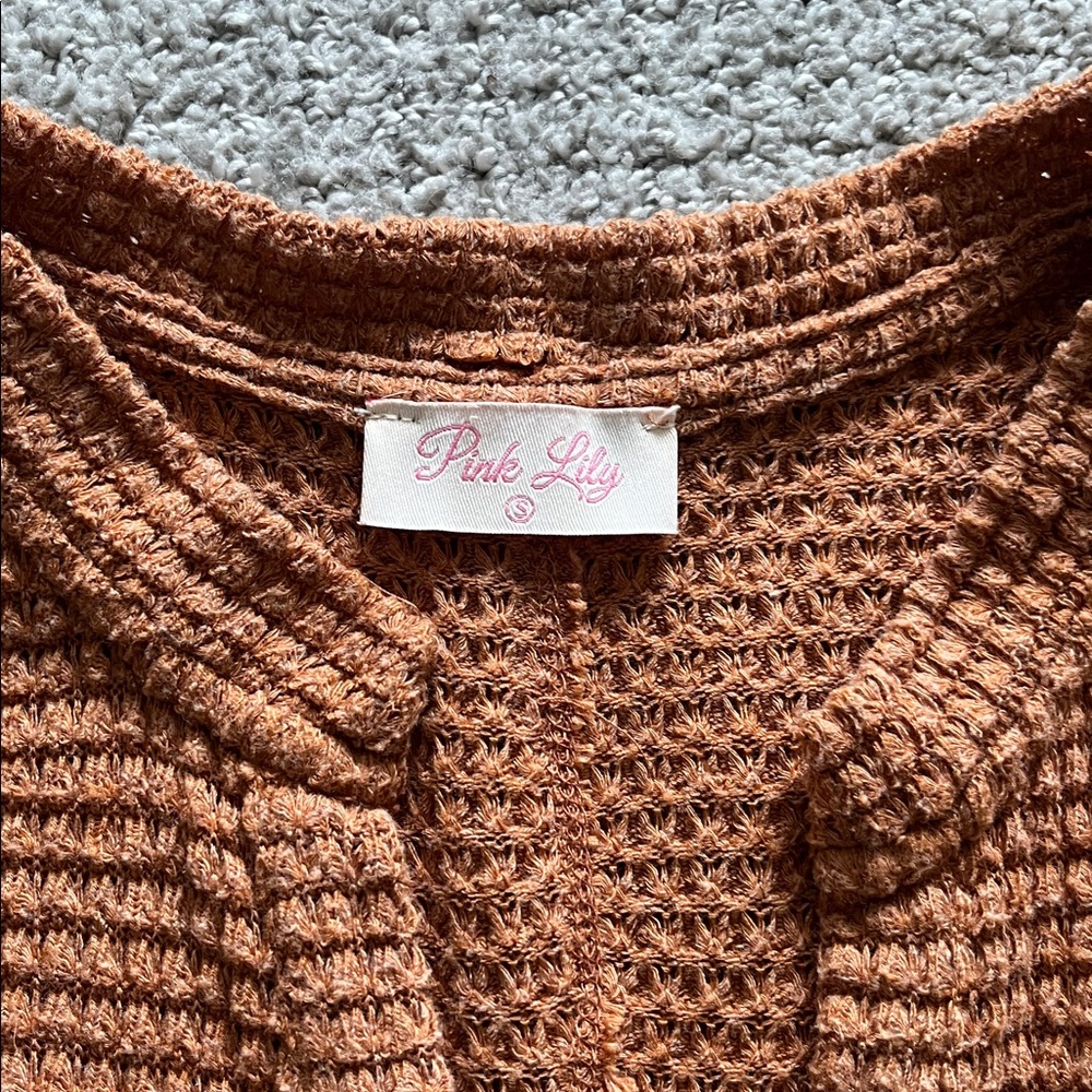 Pink Lily Rust Waffle Knit Longsleeve - Picture 2 of 5